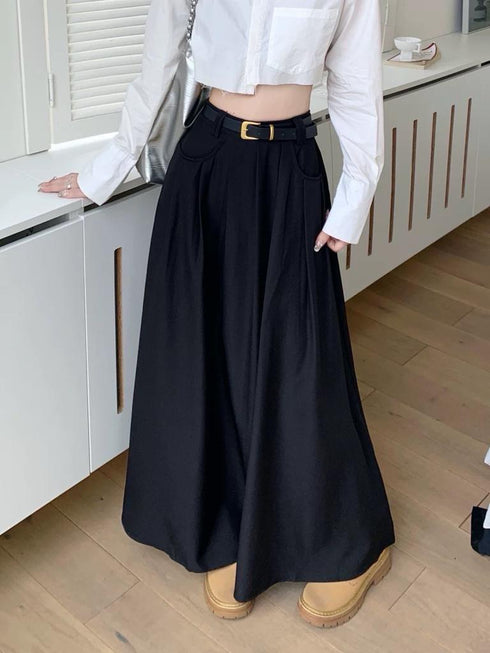 HELLO FASHION Long A-Line Skirts With Belt
